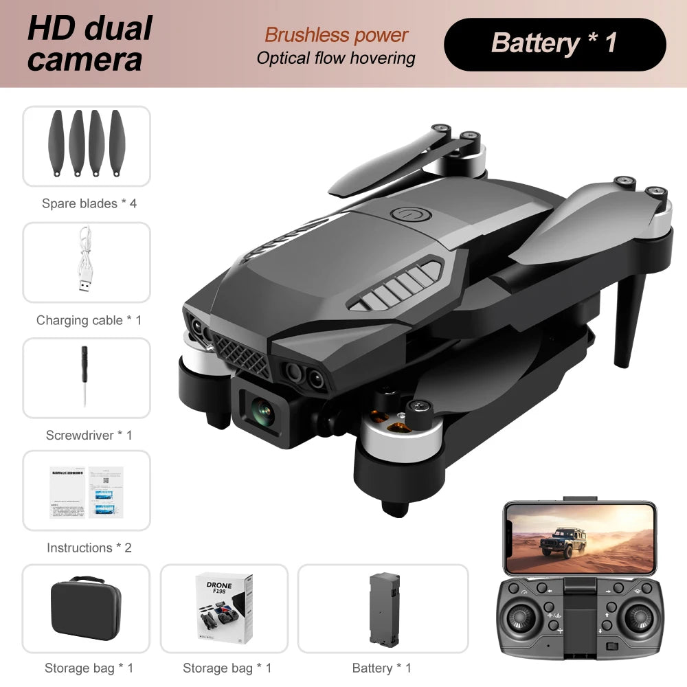 F198 Drone WIFI FPV HD Aerial Photography Wide Angle Dual Camera Professional with 1080P Brushless RC Foldable Quadcopter