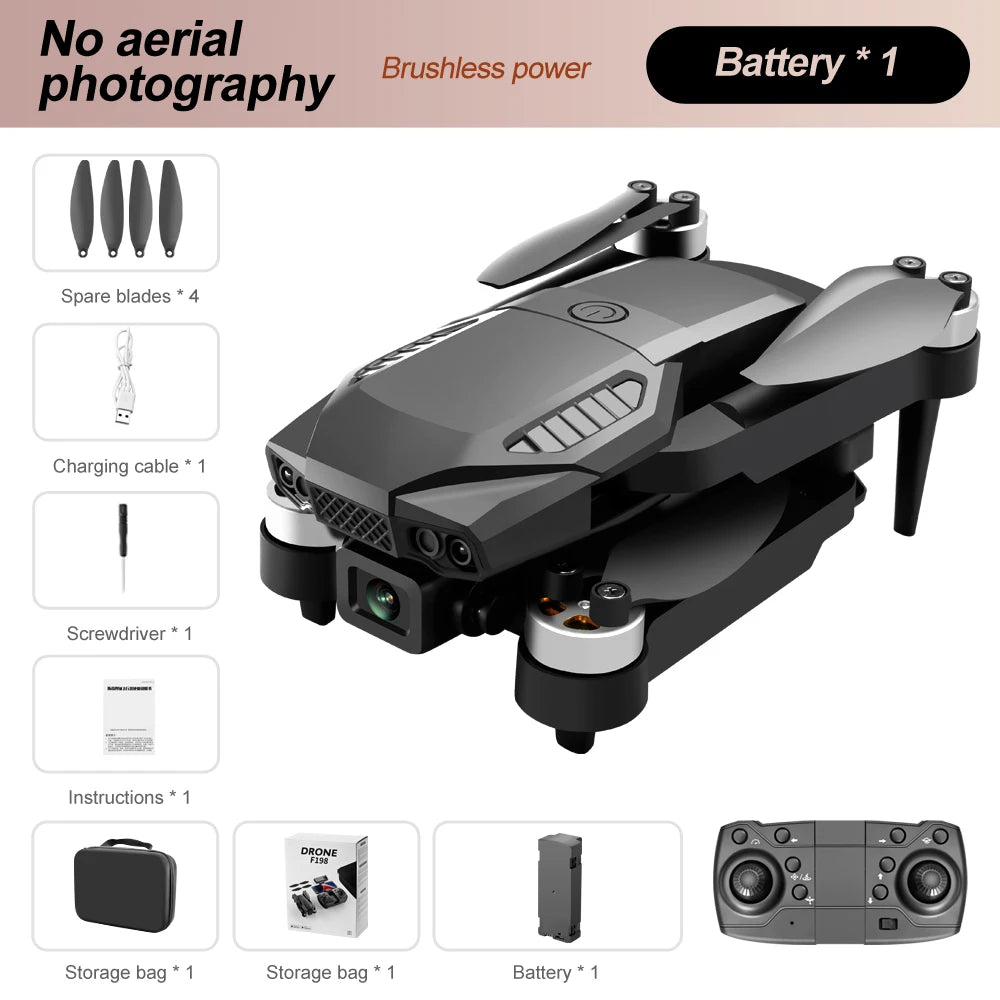 F198 Drone WIFI FPV HD Aerial Photography Wide Angle Dual Camera Professional with 1080P Brushless RC Foldable Quadcopter