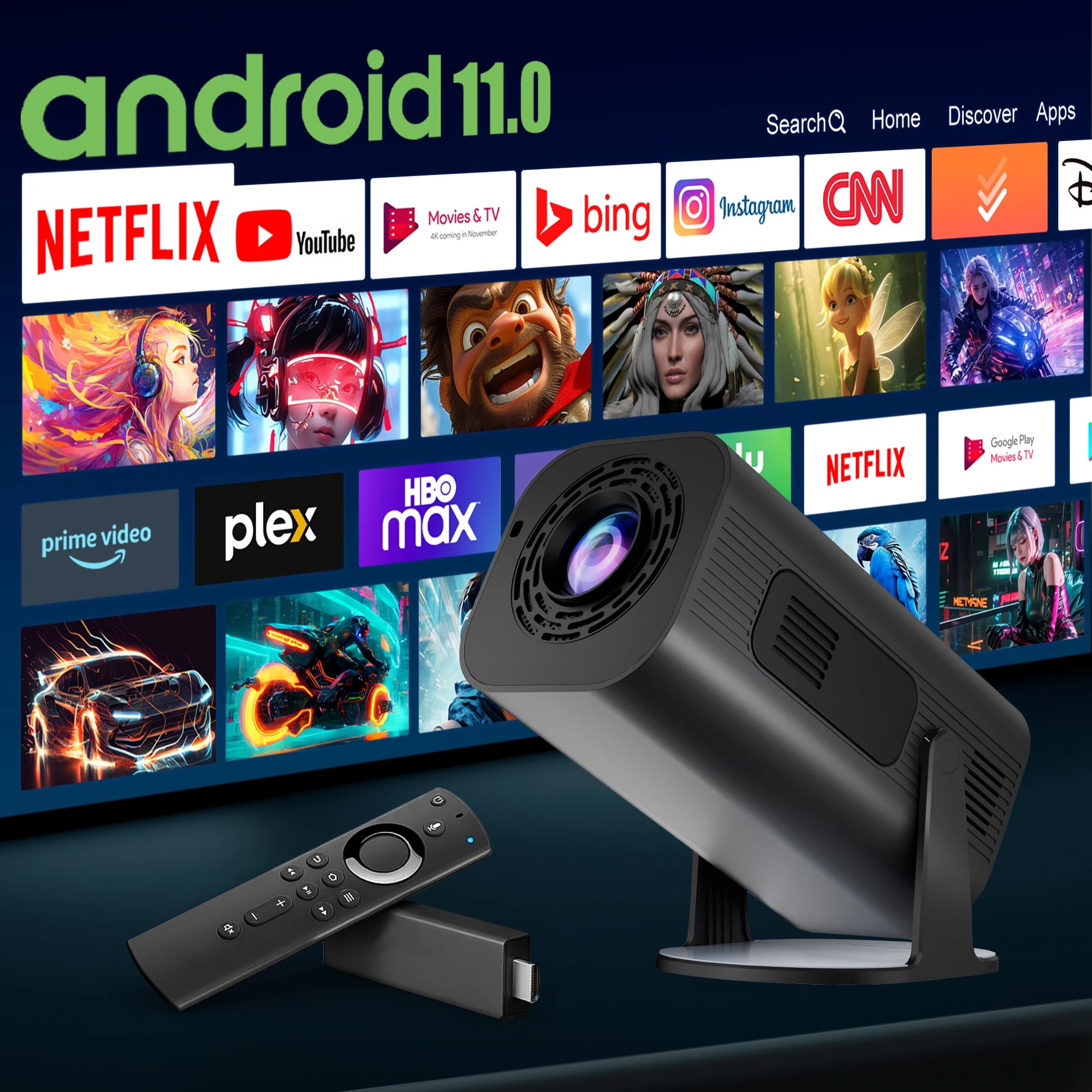 P330 Smart Projector 1080P Android 11 Wifi BT5.0 Decode 4K Auto Keystone Home Cinema Outdoor Projector Airplay Iphone